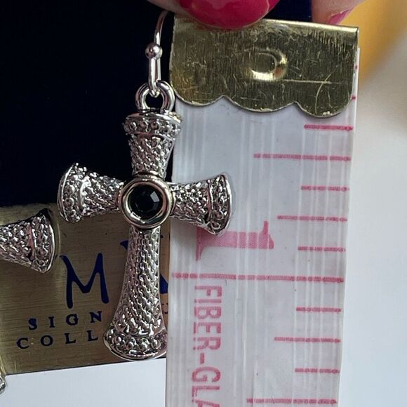 NWT MX silver tone Celtic cross earrings cut glass centers . - Picture 3 of 5